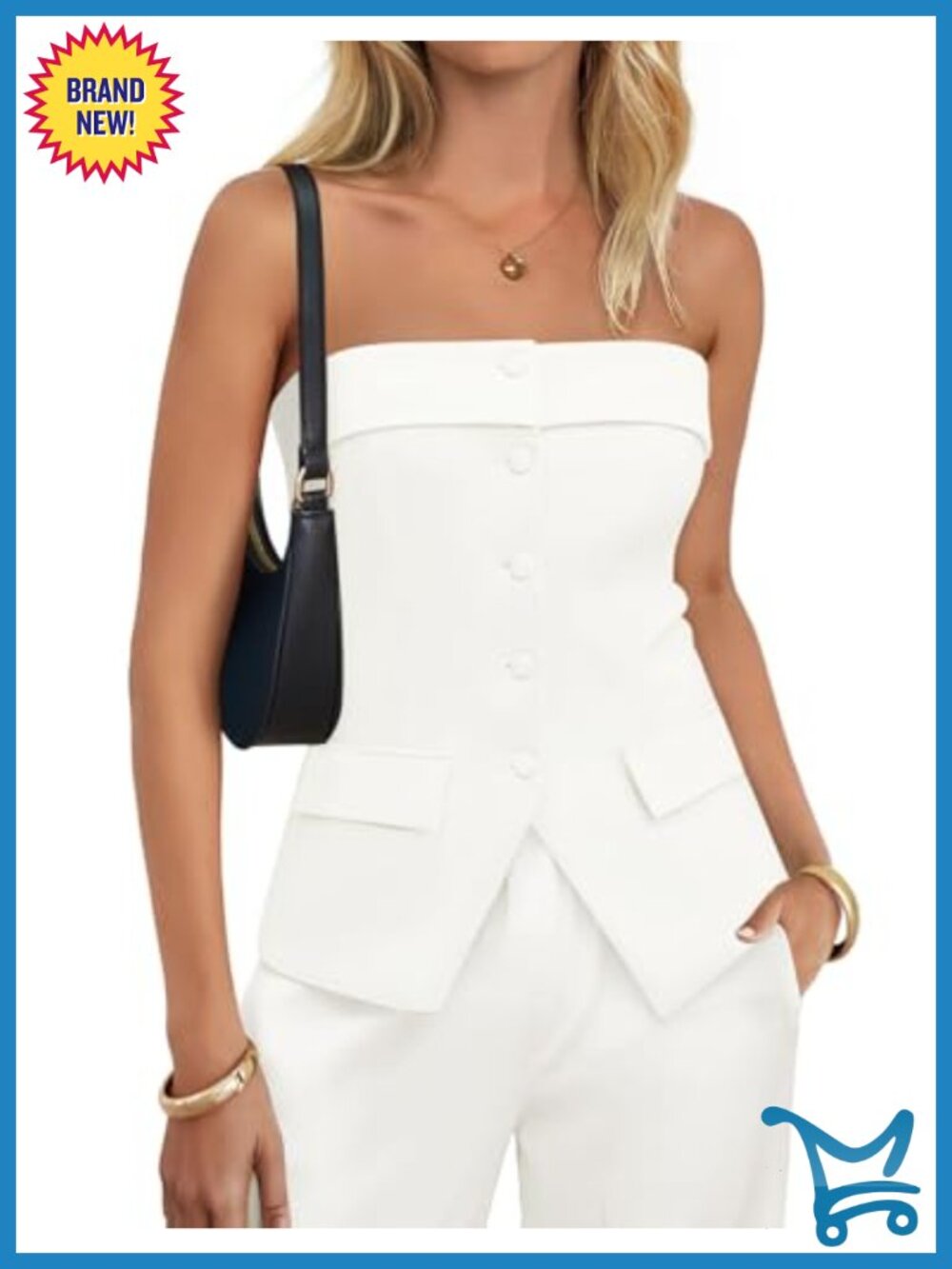 Sleeveless Strapless Button Up Blazer Vest Slim Fit Business Casual